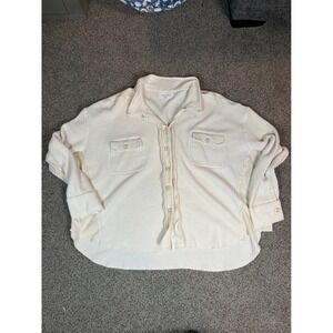 Dear John Cream Waffle Knit Button Down Shirt Mixed Media Shacket Womens Large